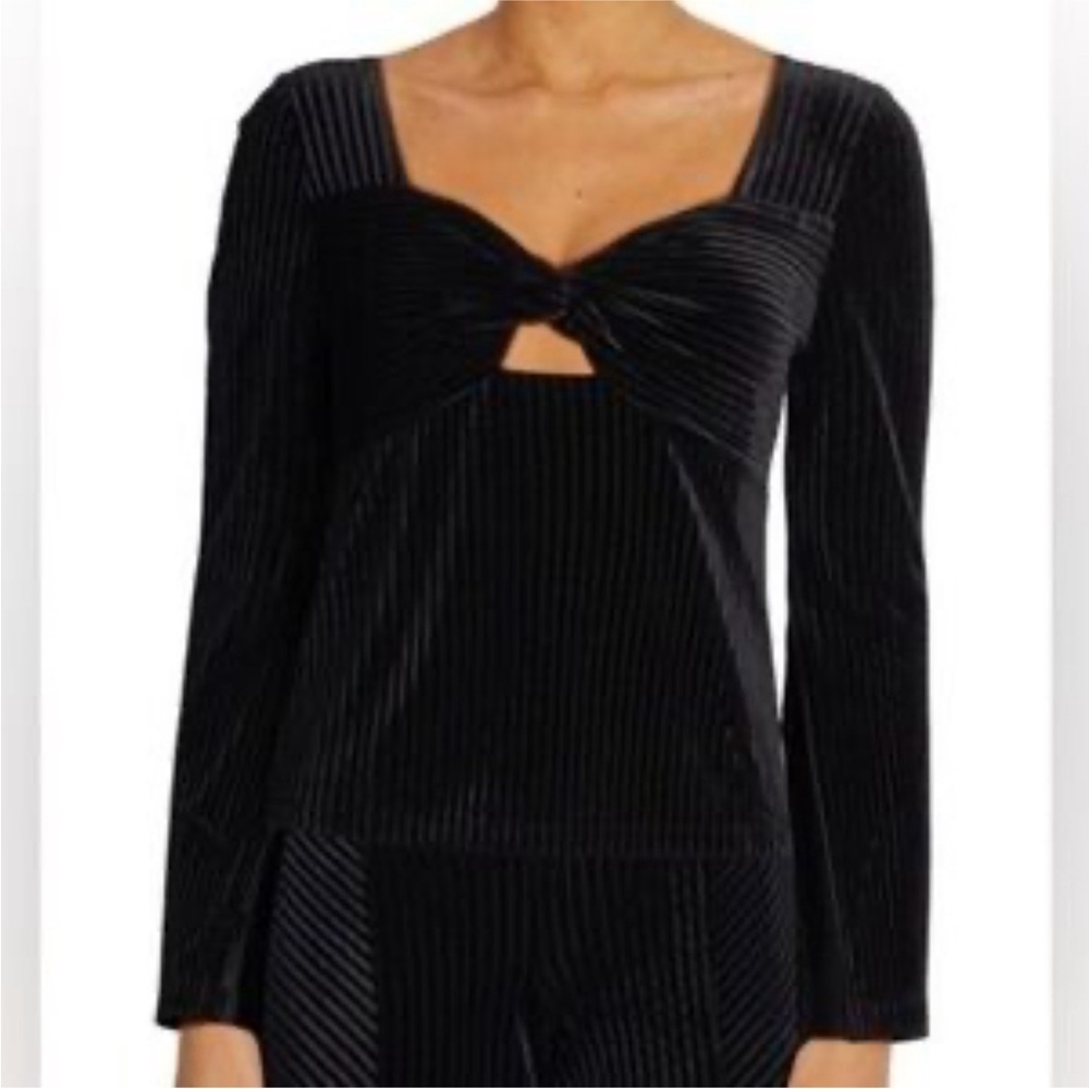 WILDFOX Women's Black Cairo Velvet Stripe Blouse bell Sleeve XS